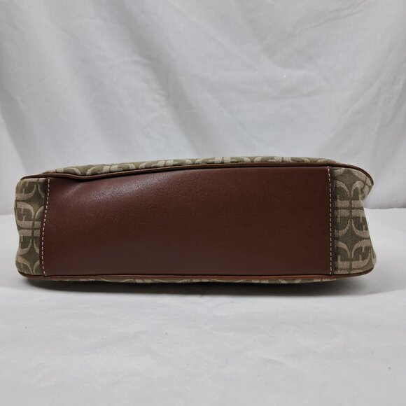 Vtg Fossil Brown Green Signature Jacquard Fabric Leather Trim Shoulder Demi Bag - Picture 5 of 14